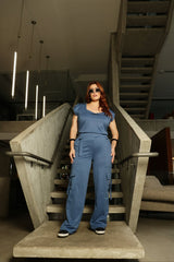 Curvy Street Slim Knit Set with Cargo Pants and Buckled Shoulder Top - Accyoli Concept Fashion