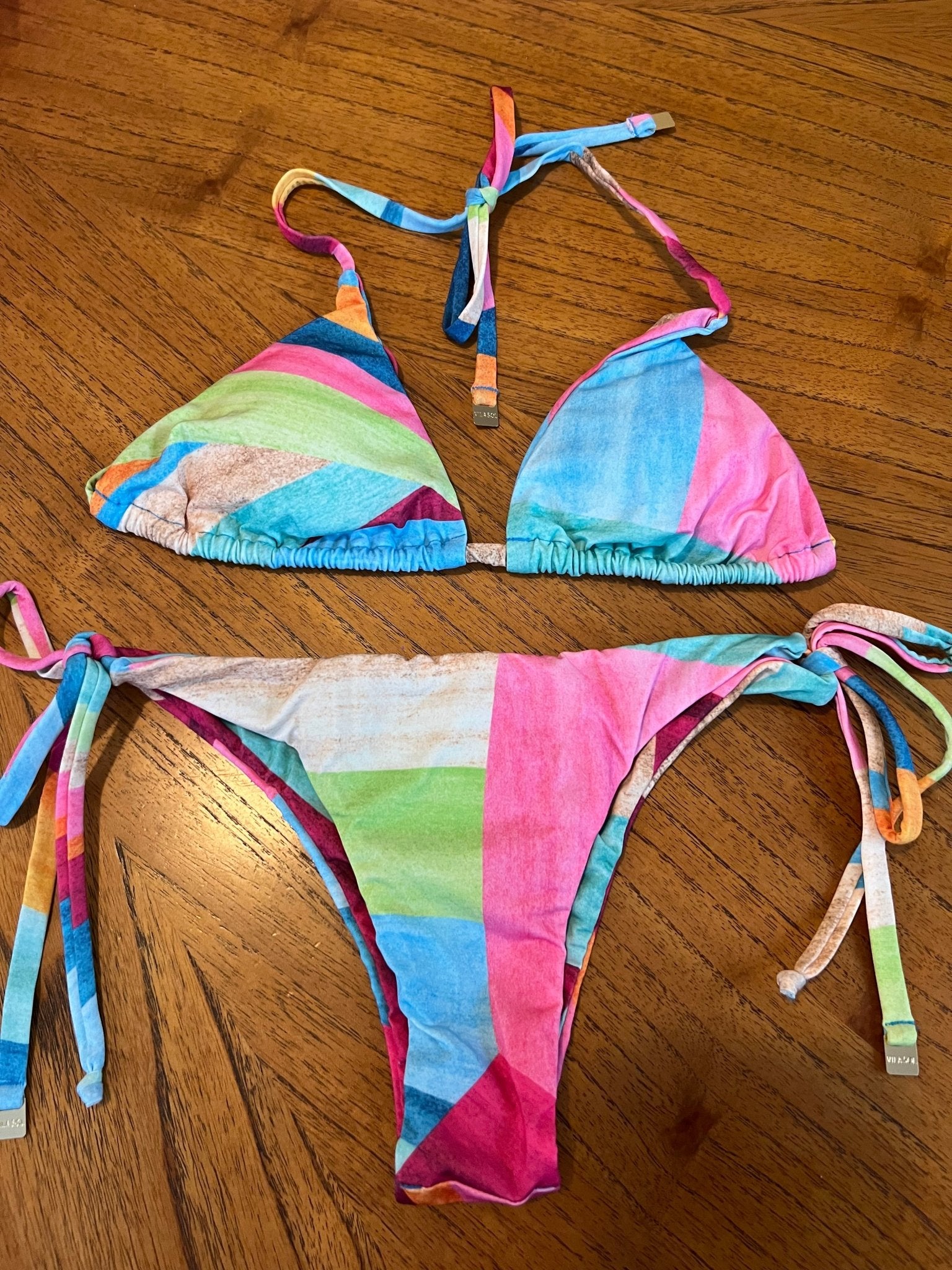 Fully Lined Triangle Stamped Bikini with Padded Cups and Adjustable Side Tie Panties - Accyoli Concept Fashion