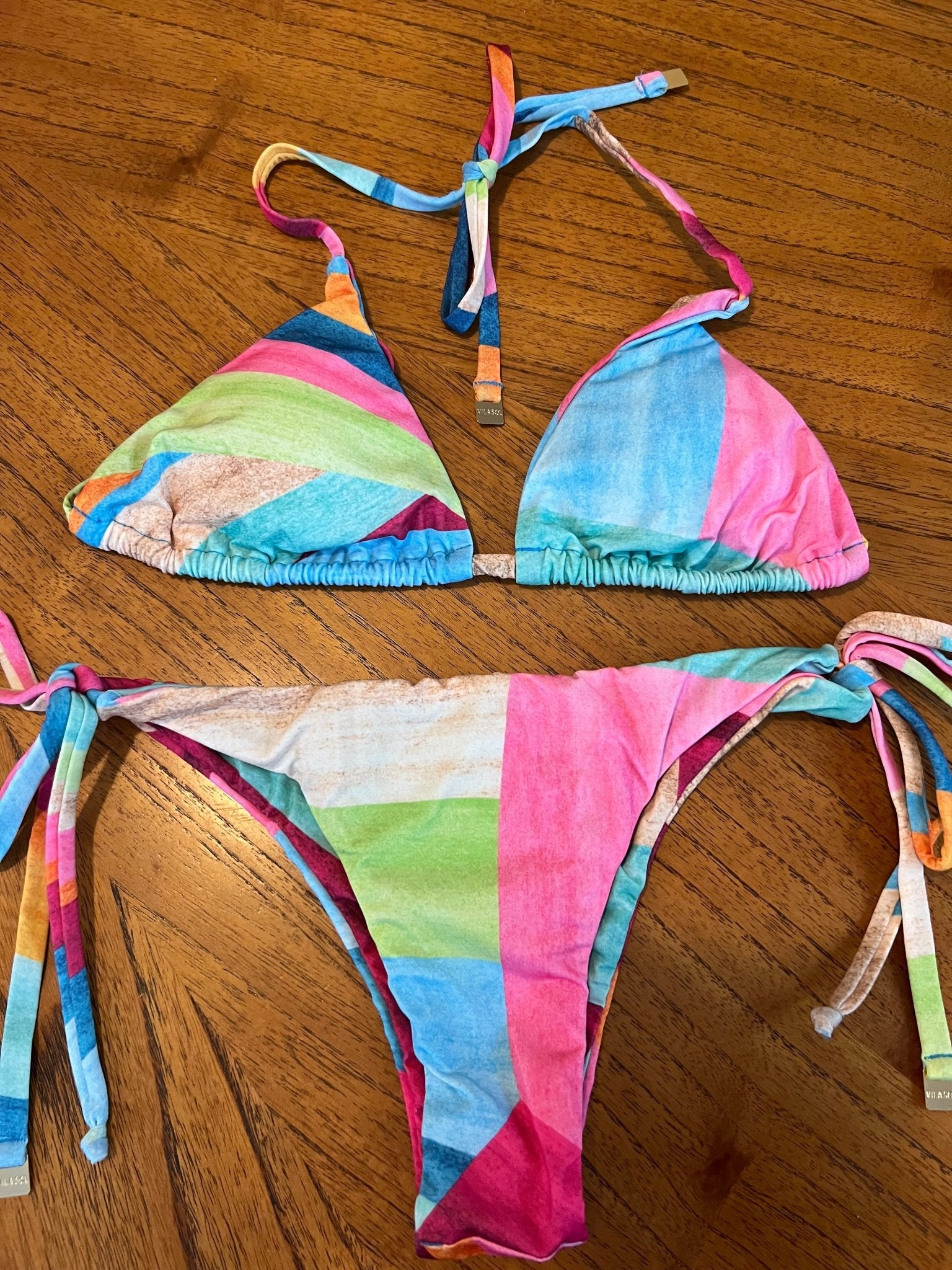 Fully Lined Triangle Stamped Bikini with Padded Cups and Adjustable Side Tie Panties - Accyoli Concept Fashion