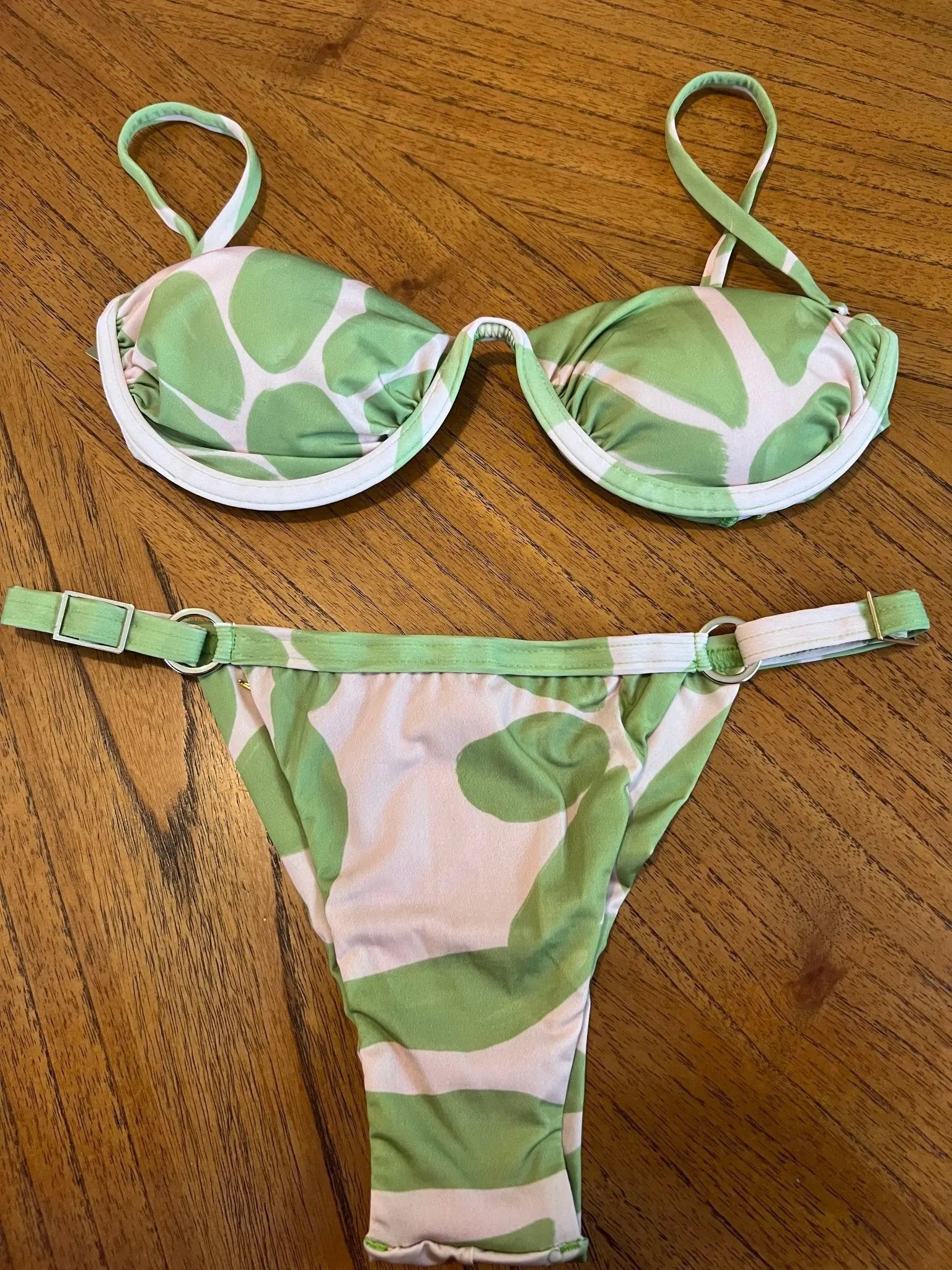 Stamped Balconette Bikini with Structured Cups, Underwire, and Adjustable Side Panties - Accyoli Concept Fashion